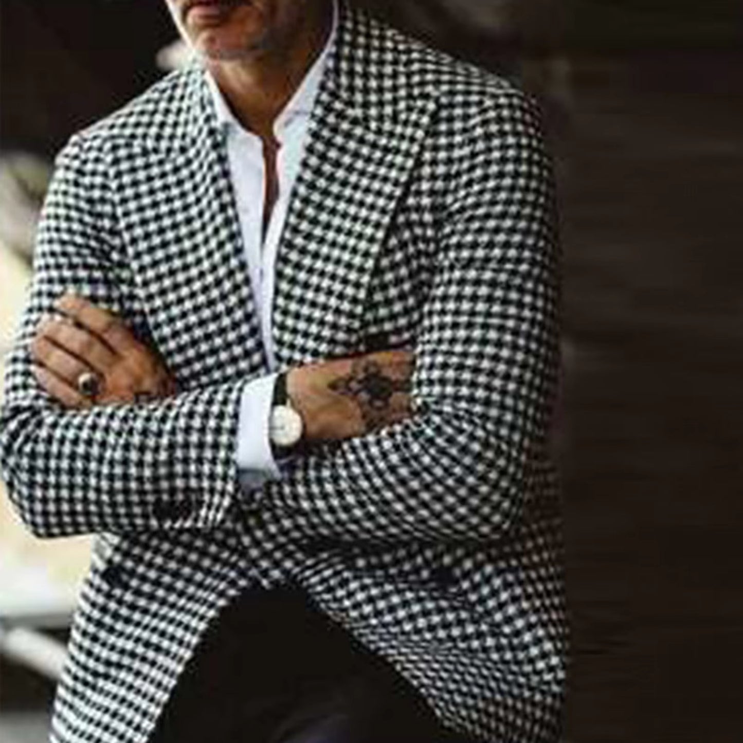 Houndstooth Business Blazer for Men 2024 Plaid Notched Lapel Suit Jacket Formal Male Fashion Coat Casual Suit Male