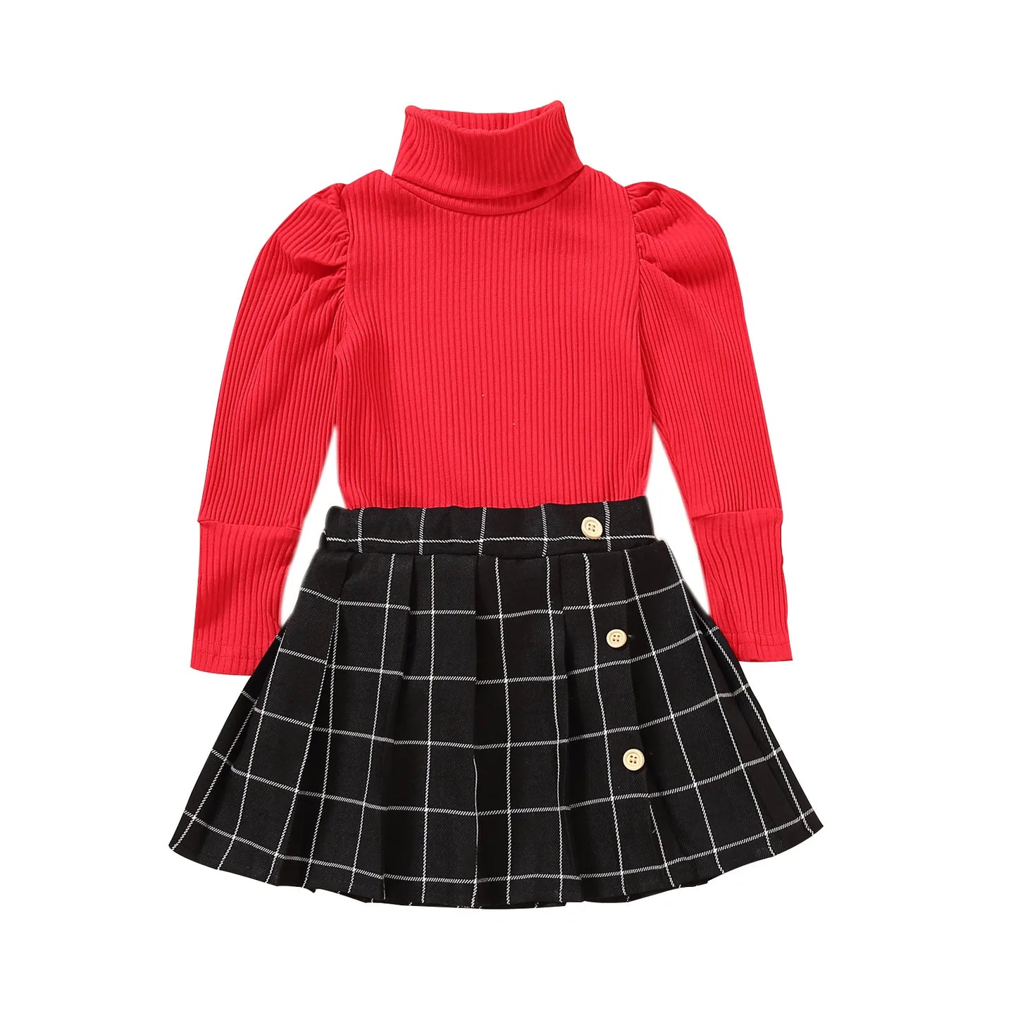 Fashion Children Girls Clothes Set New Kids Clothes Suit Solid Turtleneck Long Sleeve Pullovers Tops+Skirt Girls Clothing Sets