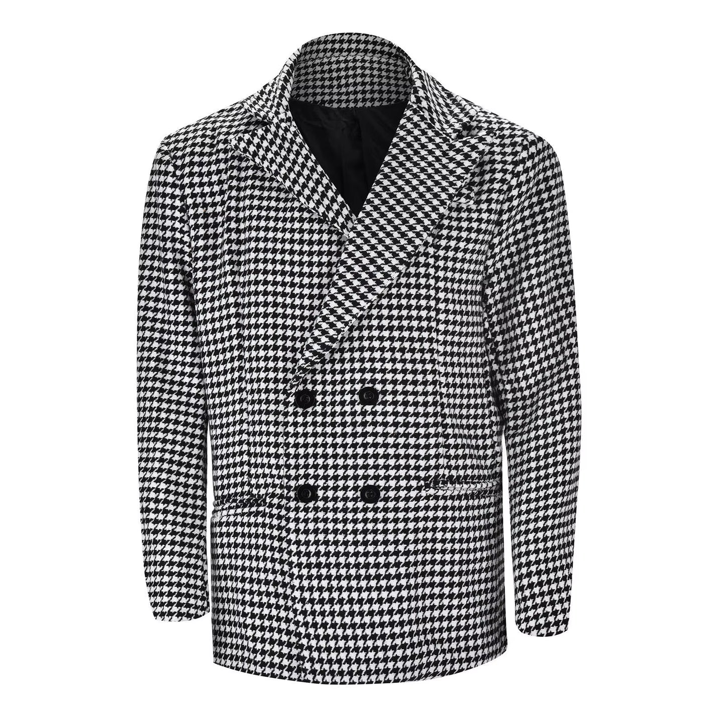 Houndstooth Business Blazer for Men 2024 Plaid Notched Lapel Suit Jacket Formal Male Fashion Coat Casual Suit Male