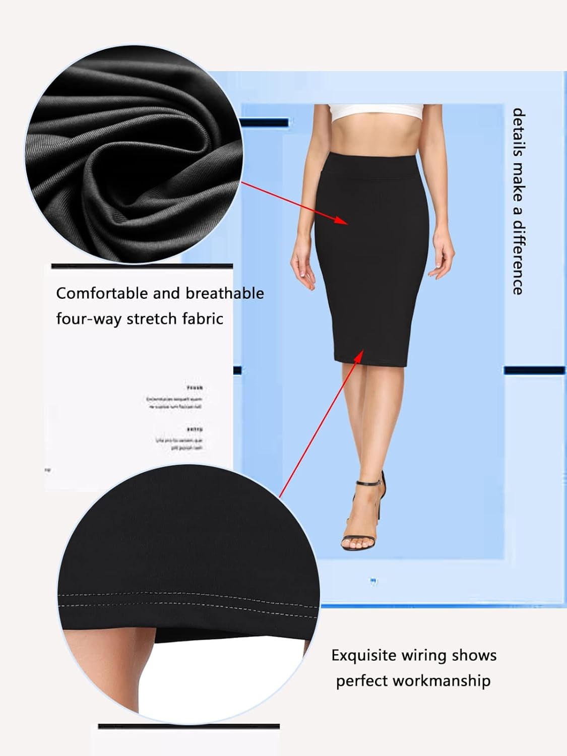 Women'S Premium Stretch Office Pencil Skirt Made below Knee
