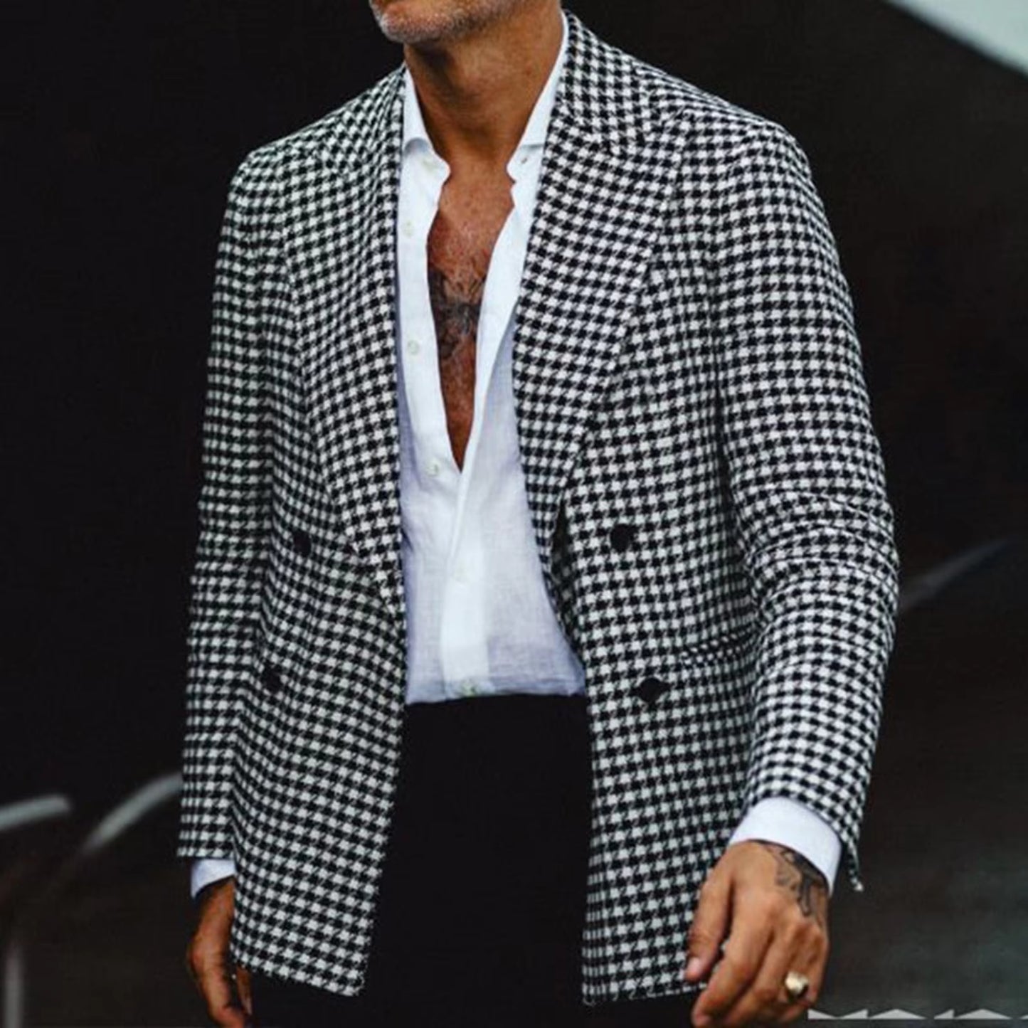 Houndstooth Business Blazer for Men 2024 Plaid Notched Lapel Suit Jacket Formal Male Fashion Coat Casual Suit Male