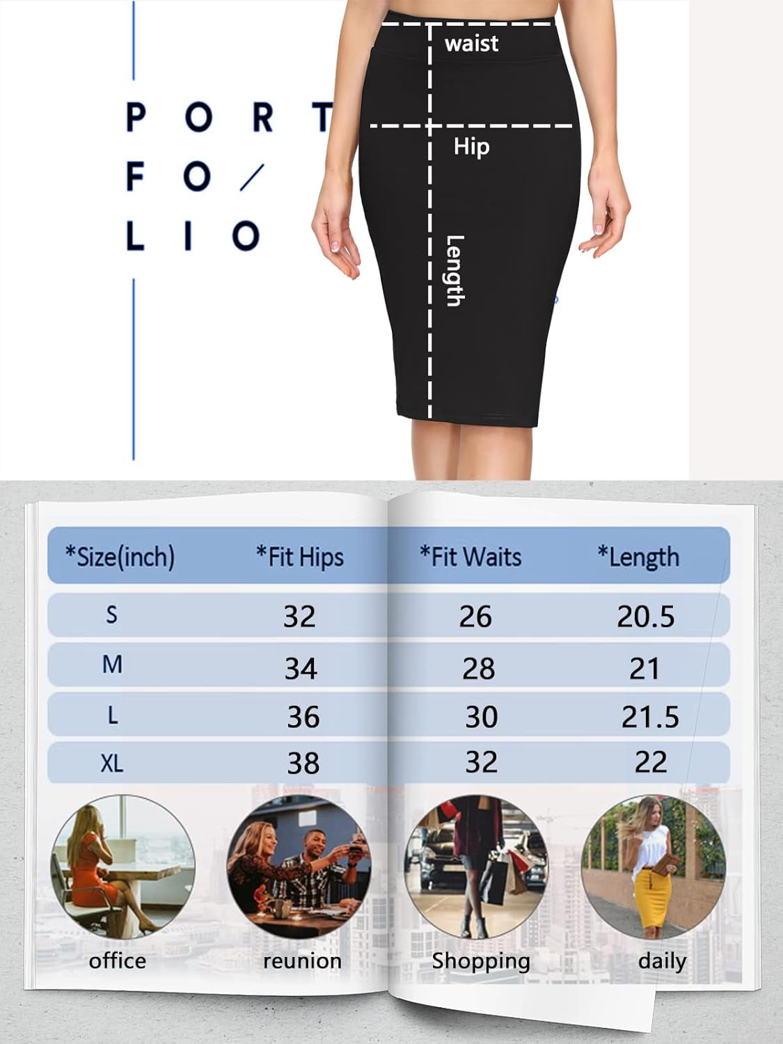 Women'S Premium Stretch Office Pencil Skirt Made below Knee