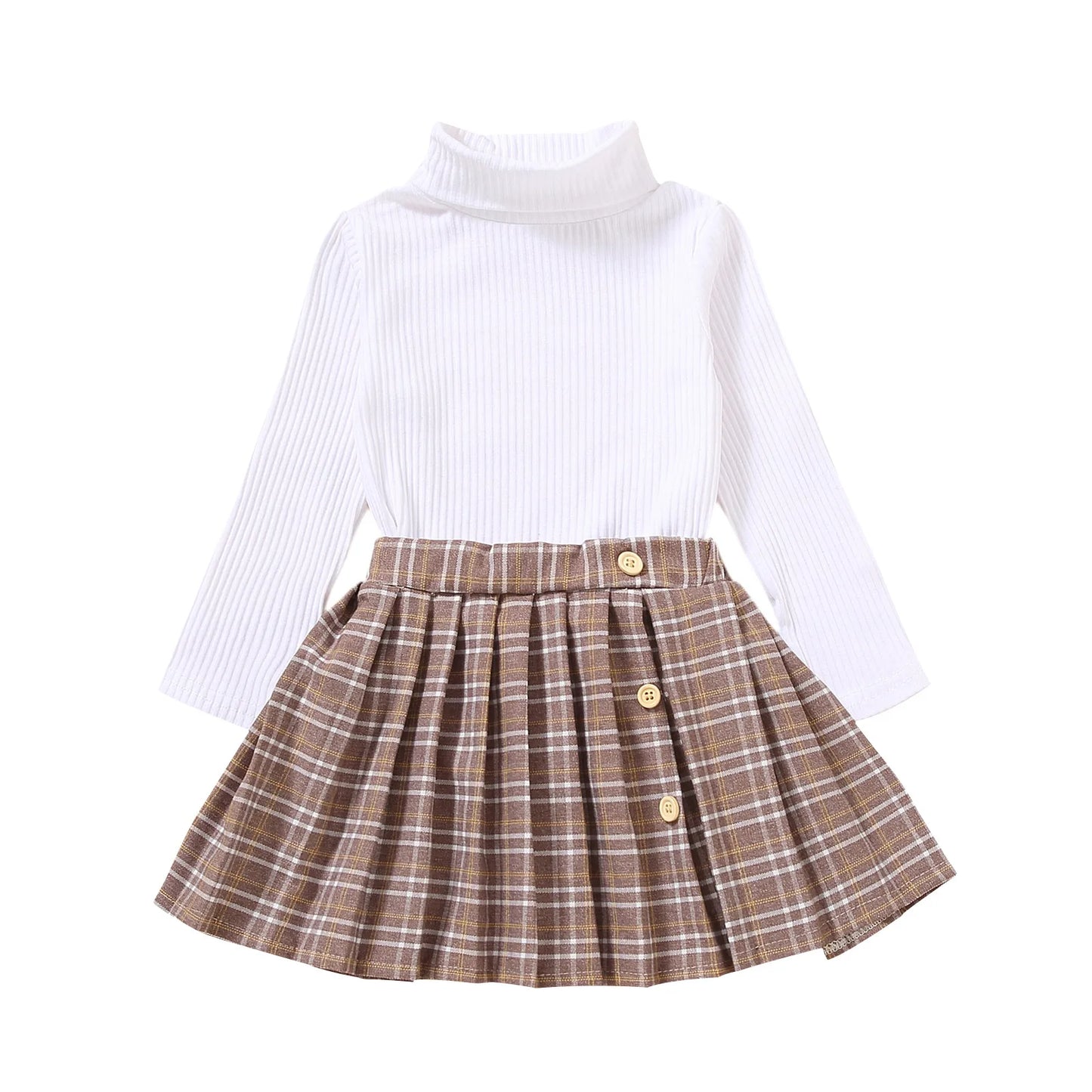 Fashion Children Girls Clothes Set New Kids Clothes Suit Solid Turtleneck Long Sleeve Pullovers Tops+Skirt Girls Clothing Sets