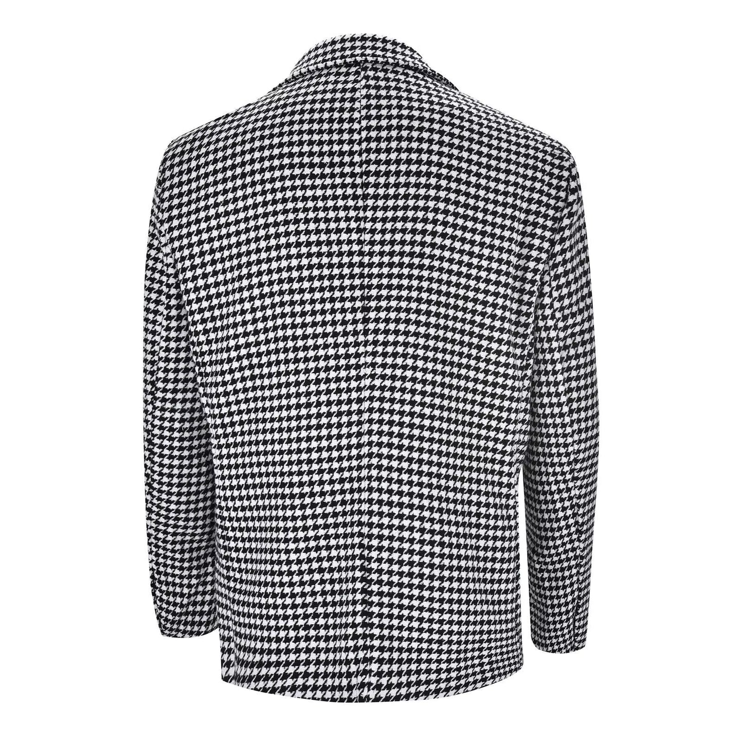 Houndstooth Business Blazer for Men 2024 Plaid Notched Lapel Suit Jacket Formal Male Fashion Coat Casual Suit Male