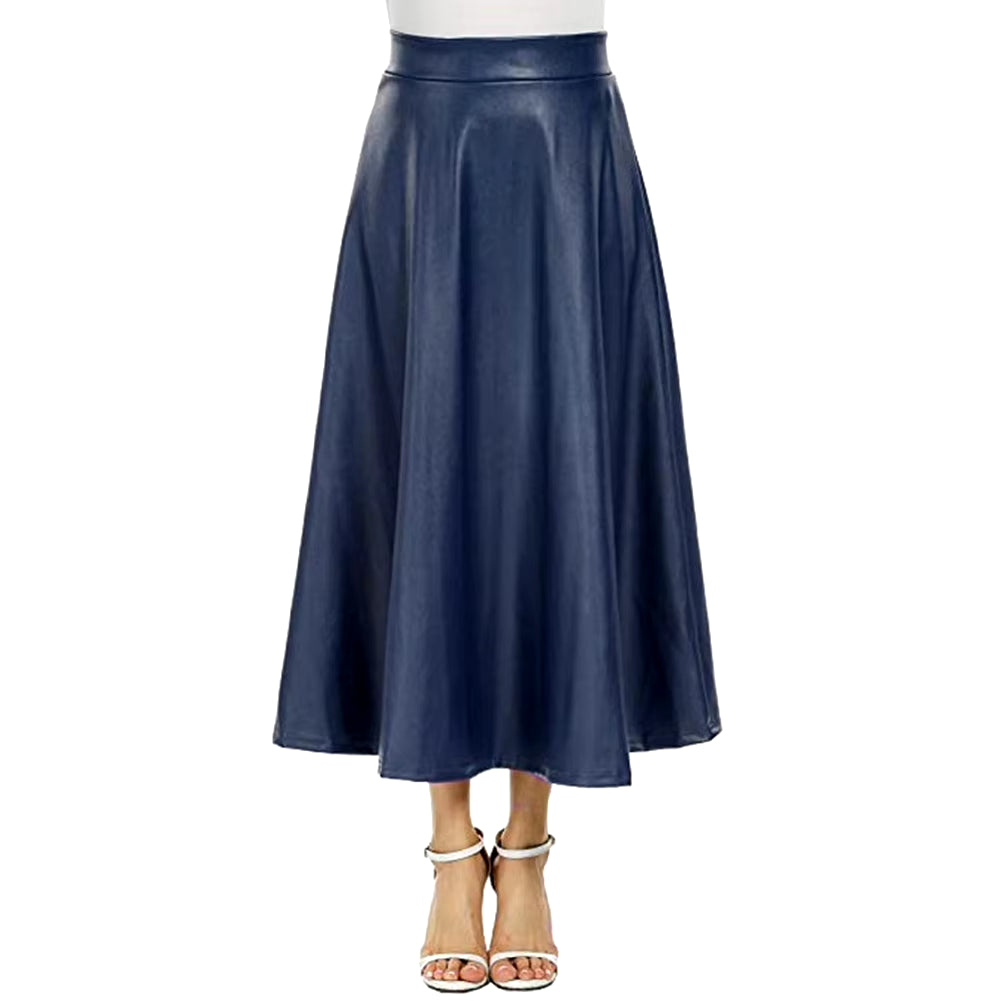 Winter Pu Leather Skirt Women Maxi Long Skirts Womens High Waist Slim Autumn Vintage Pleated Skirt Black Large Swing Long Skirts