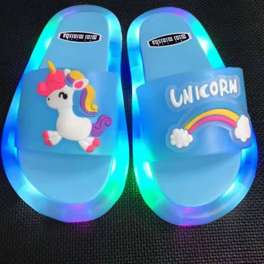 Children‘S Boys Girls Slippers Cartoon Unicorn Animals Prints Shoes Lighted Fashion Cute Shoes Bathroom Kids Toddler Slippers