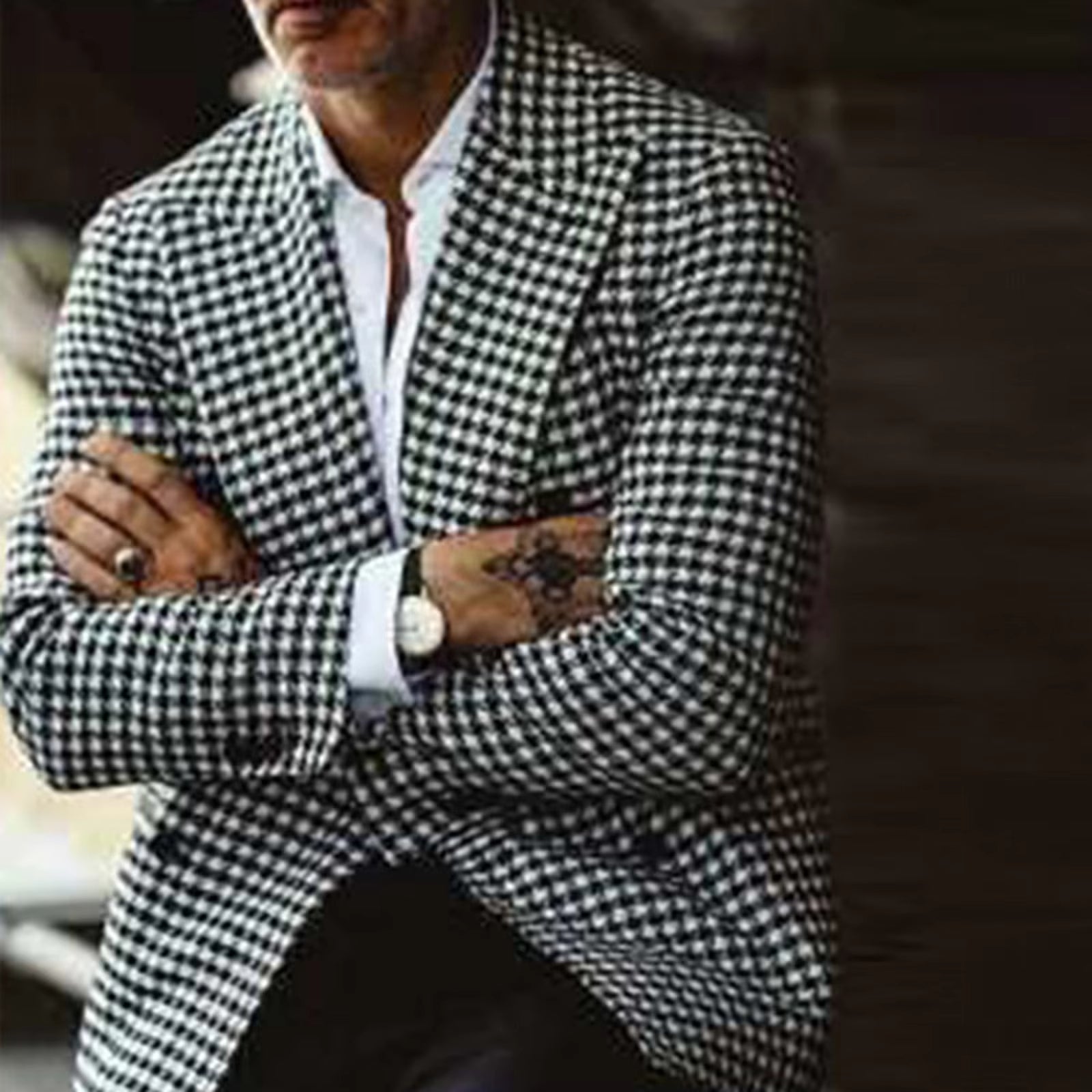 Houndstooth Business Blazer for Men 2024 Plaid Notched Lapel Suit Jacket Formal Male Fashion Coat Casual Suit Male