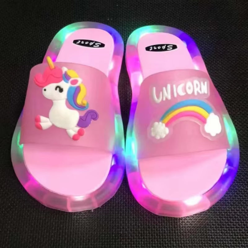 Children‘S Boys Girls Slippers Cartoon Unicorn Animals Prints Shoes Lighted Fashion Cute Shoes Bathroom Kids Toddler Slippers