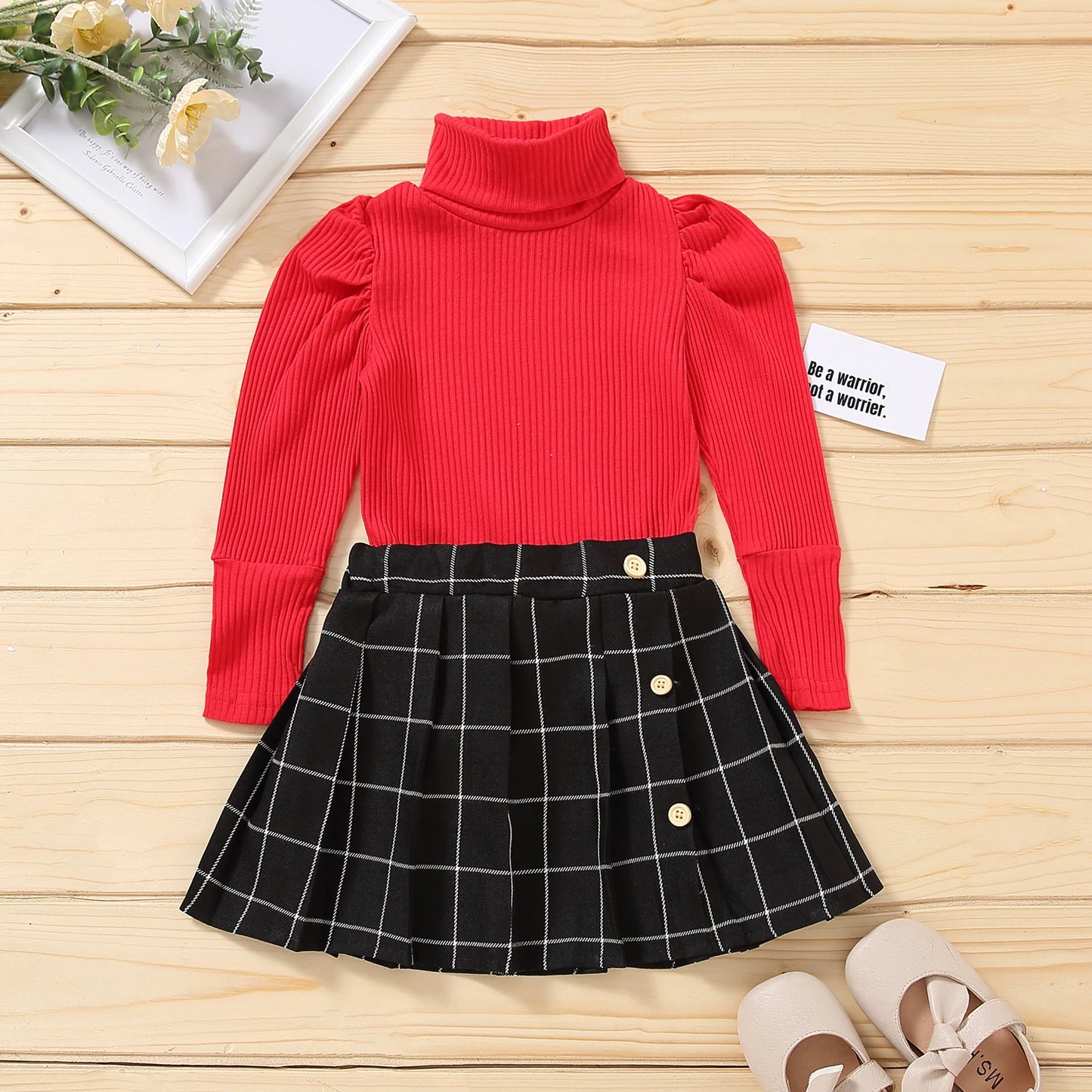Fashion Children Girls Clothes Set New Kids Clothes Suit Solid Turtleneck Long Sleeve Pullovers Tops+Skirt Girls Clothing Sets