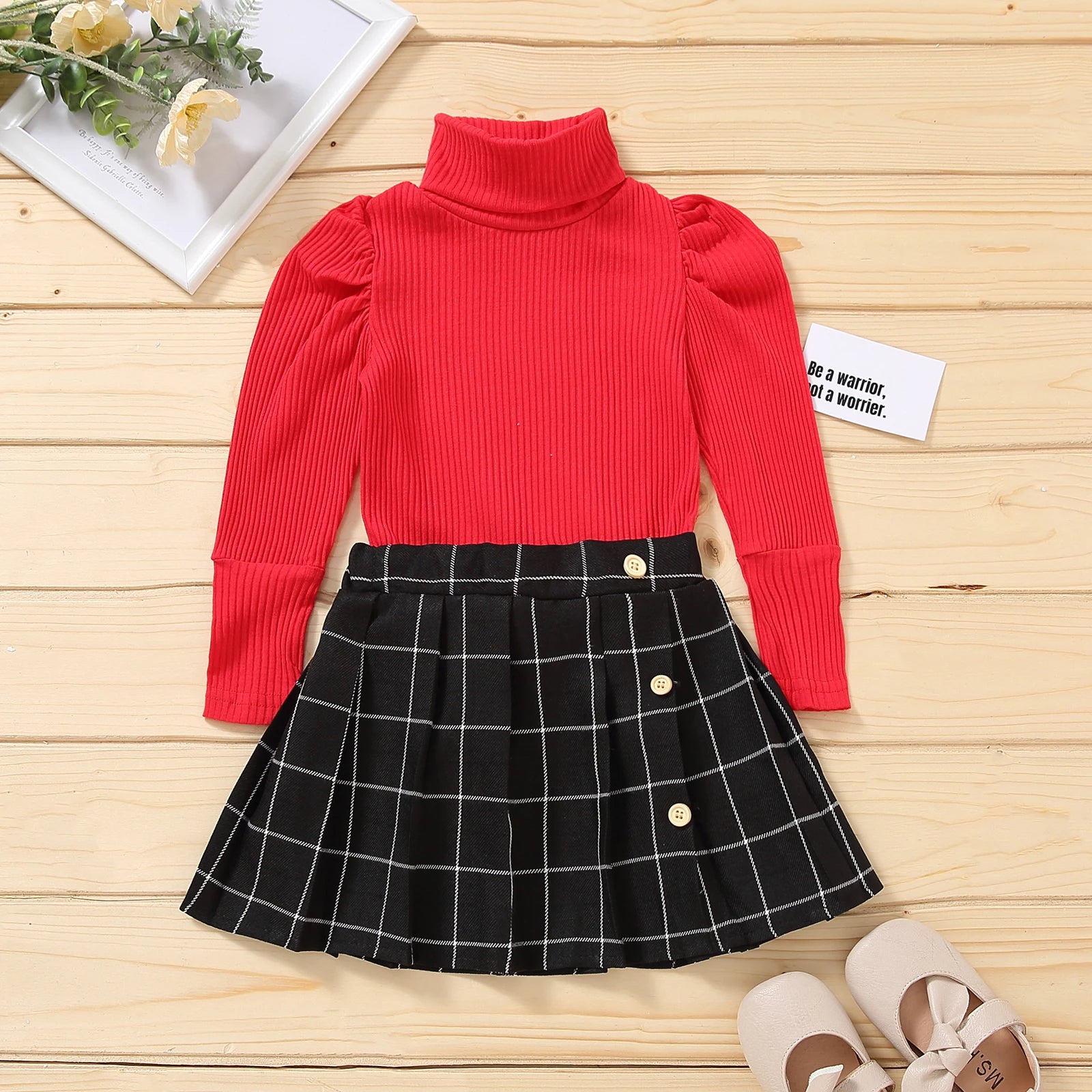 Fashion Children Girls Clothes Set New Kids Clothes Suit Solid Turtleneck Long Sleeve Pullovers Tops+Skirt Girls Clothing Sets