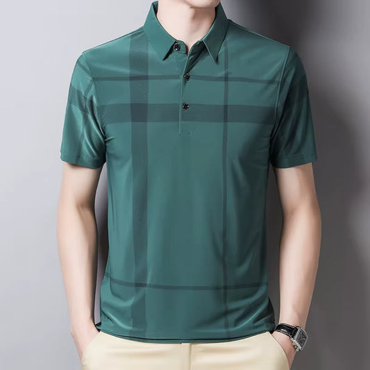 Korean Style Polo Shirt for Men Short Sleeve Slim Fit Summer Thin Shirt Streetwear Men Polo Shirt Plaid Clothing