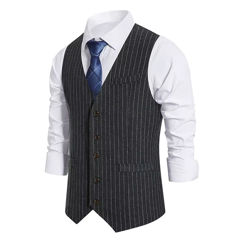 2023 Striped Vests Men Suit Vest Classic Black Grey Business Vest Waistcoat Men High Quality British Blazer for Men Sleeveless