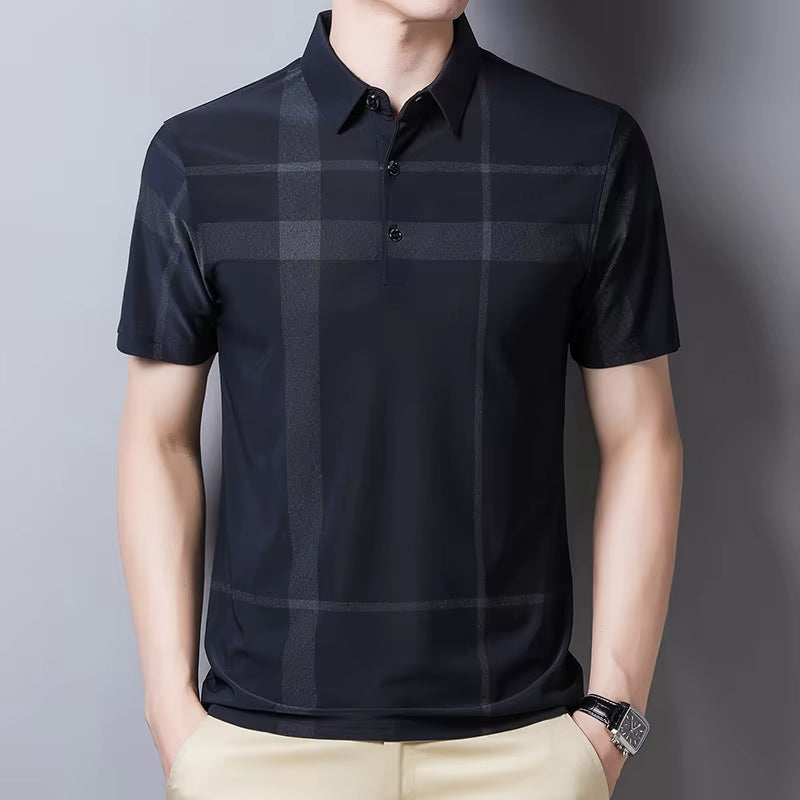 Korean Style Polo Shirt for Men Short Sleeve Slim Fit Summer Thin Shirt Streetwear Men Polo Shirt Plaid Clothing