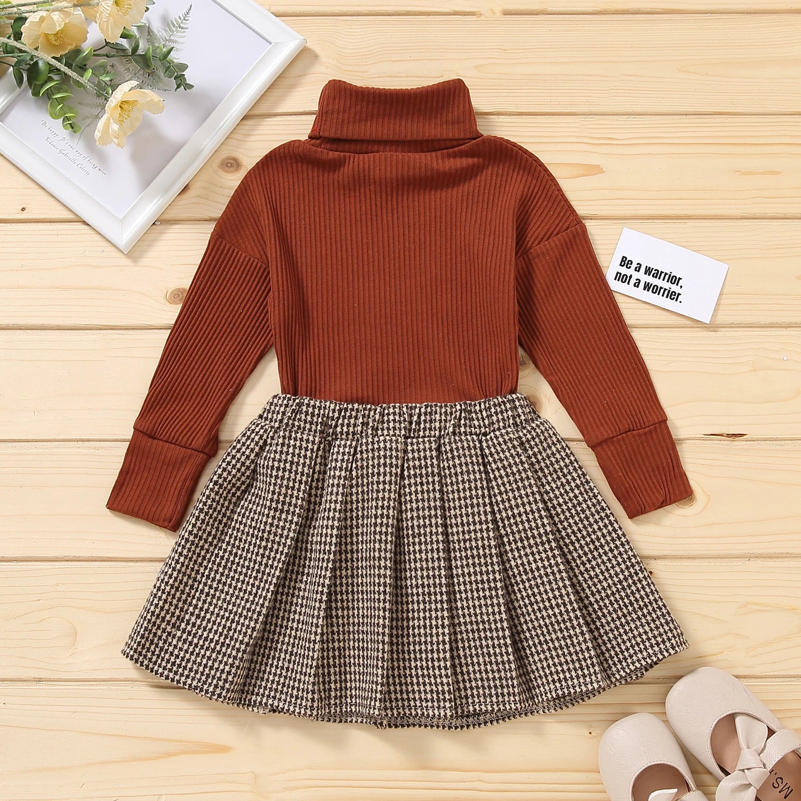 Fashion Children Girls Clothes Set New Kids Clothes Suit Solid Turtleneck Long Sleeve Pullovers Tops+Skirt Girls Clothing Sets