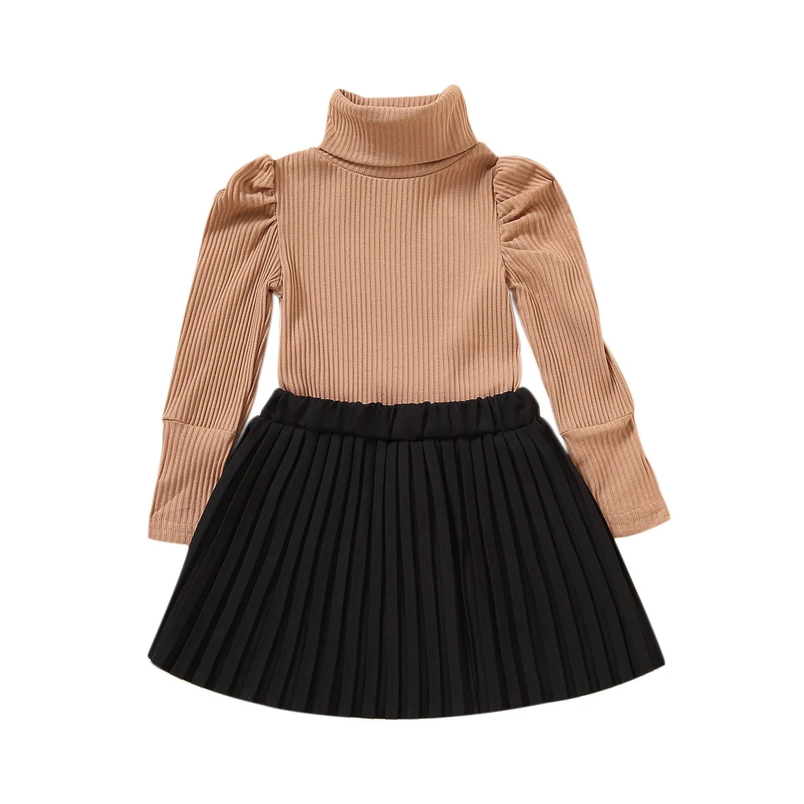 Fashion Children Girls Clothes Set New Kids Clothes Suit Solid Turtleneck Long Sleeve Pullovers Tops+Skirt Girls Clothing Sets