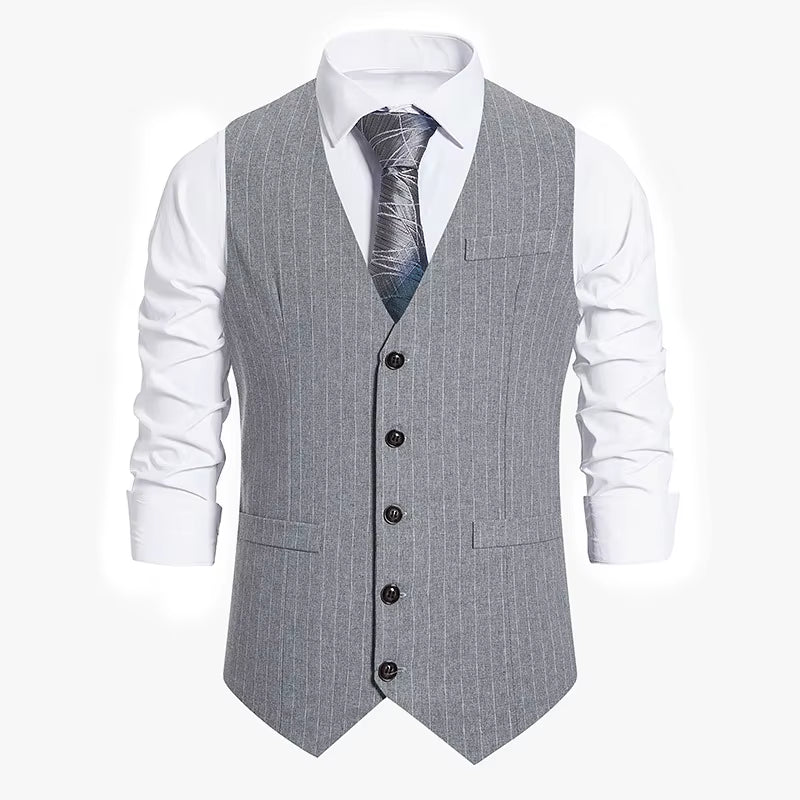 2023 Striped Vests Men Suit Vest Classic Black Grey Business Vest Waistcoat Men High Quality British Blazer for Men Sleeveless