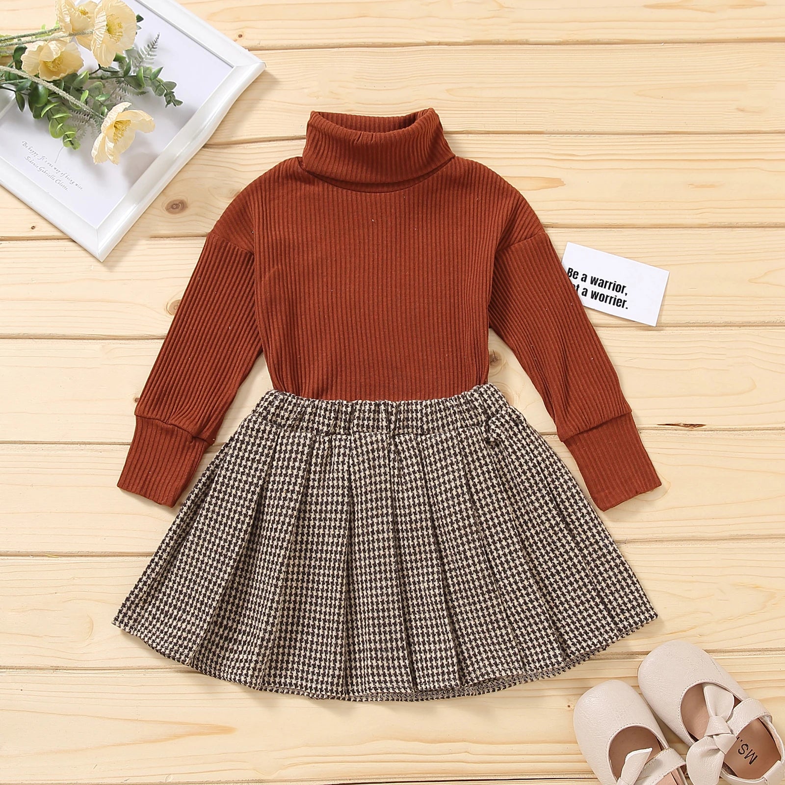 Fashion Children Girls Clothes Set New Kids Clothes Suit Solid Turtleneck Long Sleeve Pullovers Tops+Skirt Girls Clothing Sets