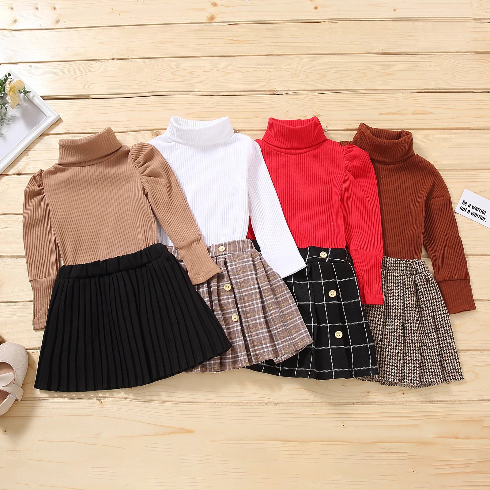 Fashion Children Girls Clothes Set New Kids Clothes Suit Solid Turtleneck Long Sleeve Pullovers Tops+Skirt Girls Clothing Sets