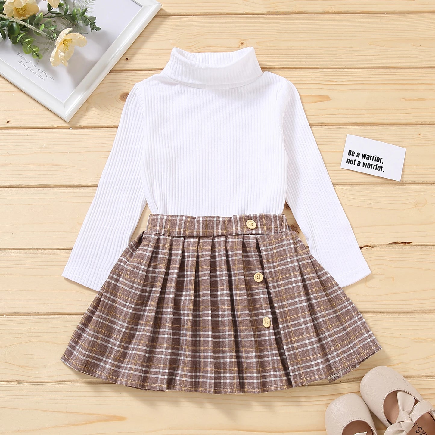 Fashion Children Girls Clothes Set New Kids Clothes Suit Solid Turtleneck Long Sleeve Pullovers Tops+Skirt Girls Clothing Sets