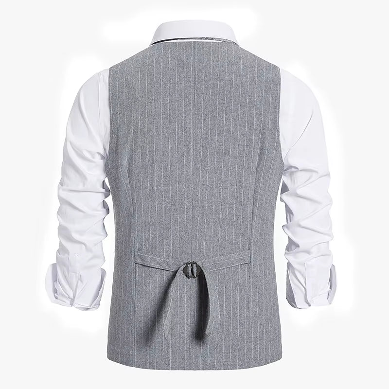 2023 Striped Vests Men Suit Vest Classic Black Grey Business Vest Waistcoat Men High Quality British Blazer for Men Sleeveless