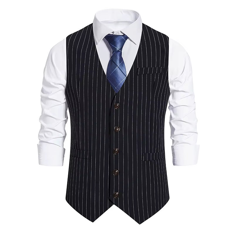 2023 Striped Vests Men Suit Vest Classic Black Grey Business Vest Waistcoat Men High Quality British Blazer for Men Sleeveless